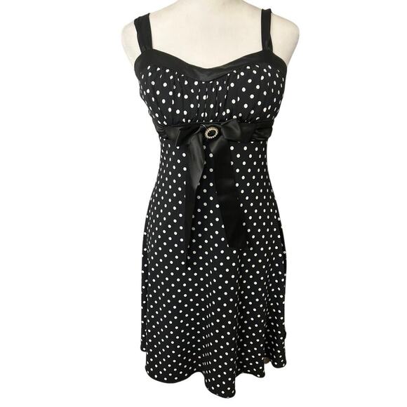 My Michelle Y2K Black White Polka Dot Mini Dress Milkmaid Retro Pin Up Small - Picture 1 of 14